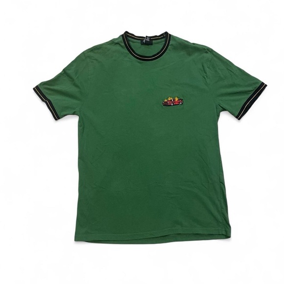 Vintage Forever 21 Green Short Sleeve Tee with Black Trim Racing Car Shirt - Picture 1 of 4